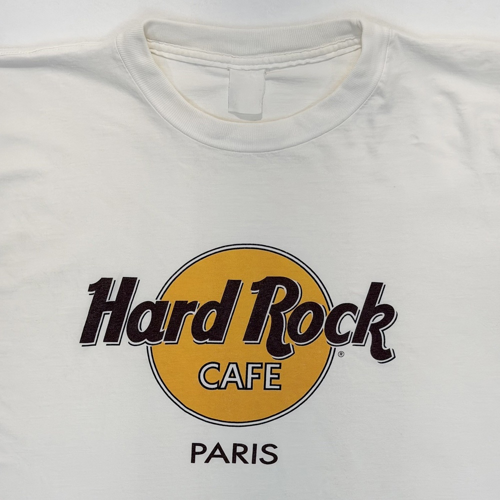Vintage 90s Hard Rock Cafe Paris White T Shirt Single Stitch Cotton XL/2XL Tee